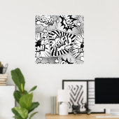 Comic Book Pop Art Black en White Poster (Thuiskantoor)