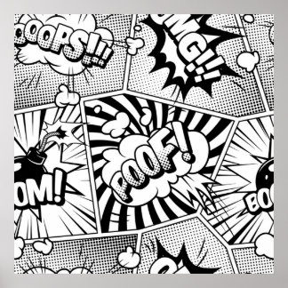 Comic Book Pop Art Black en White Poster