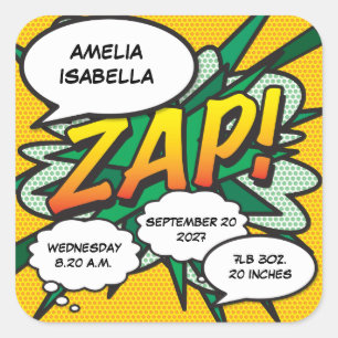 Comic Book Pop Art Geboorte Statistieken Persoonli Vierkante Sticker