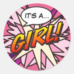 Comic Book Pop Art IT'S A GIRL Gender Reveal Ronde Sticker