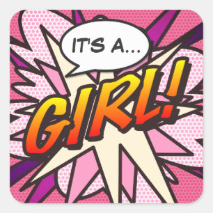 Comic Book Pop Art IT'S A GIRL Gender Reveal Vierkante Sticker