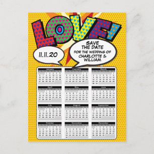 Comic Book Pop Art Save the Date 2020 Agenda Aankondigingskaart