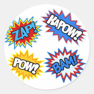 Comic Book Pow. Kosten Ronde Sticker