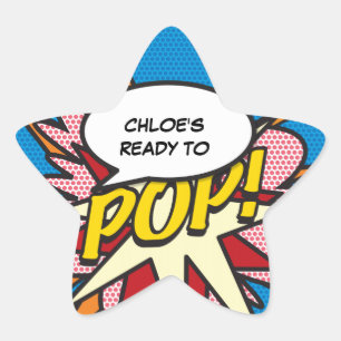 Comic Book Ready to POP Baby shower Sprinkle Ster Sticker