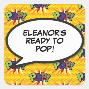 Comic Book Ready to POP Baby shower Sprinkle Vierkante Sticker