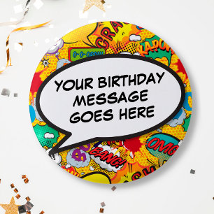 Comic Book Speech Bubble Birthday Party Favor Butt Ronde Button 3,2 Cm