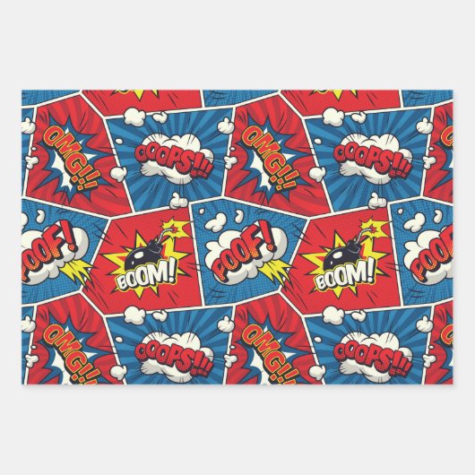 Comic Book Speech Bubble Wrapping Paper Set (Voorkant)