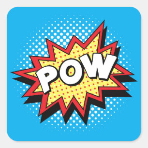 Comic Book Stijl Kleurrijke POW Vierkante Sticker