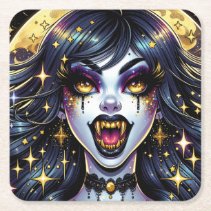 Comic Book Stijl Vampier Halloween Feest  Vierkante Kartonnen Onderzetter