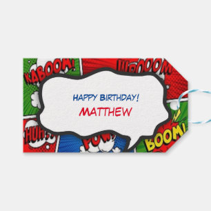 Comic Book Style Kids Verjaardagsfeest Bedankt Cadeaulabel