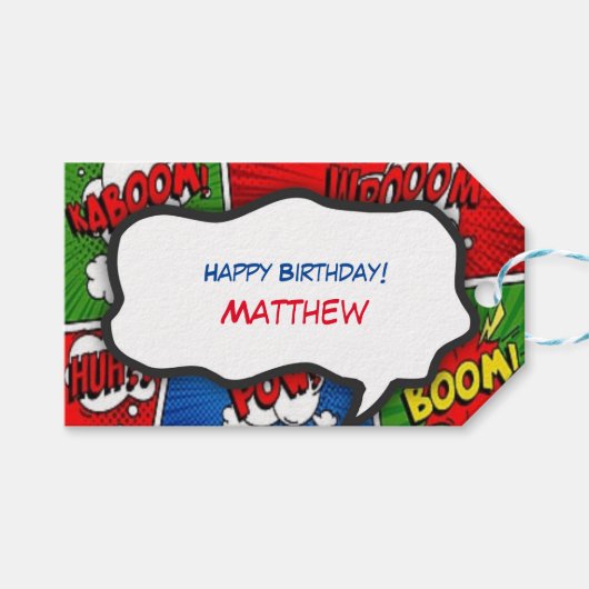 Comic Book Style Kids Verjaardagsfeest Bedankt Cadeaulabel (Voorkant (Horizontaal))