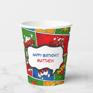 Comic Book Style Kids Verjaardagsfeest Papieren Bekers