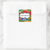 Comic Book Style Kids Verjaardagsfeest Vierkante Sticker (Tas)