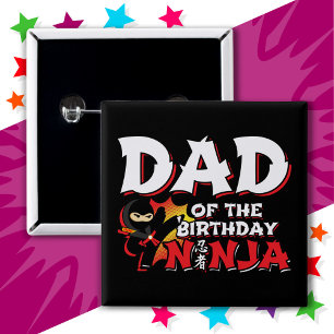 Comic Book Style Party Papa van de verjaardag Ninj Vierkante Button 5,1 Cm