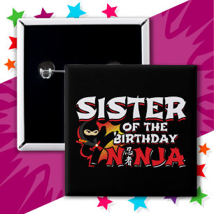 Comic Book Style Party Zuster van Verjaardag Ninja Vierkante Button 5,1 Cm