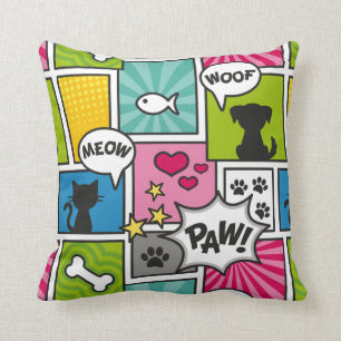 Comic Book Style Pet Patroon Kussen