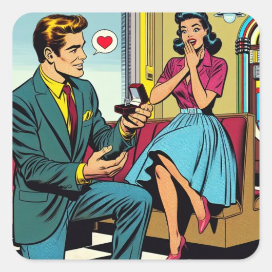 Comic Book Style Pop Art Voorstel Vierkante Sticker (Voorkant)