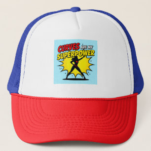 Comic Book Style Superhero Woman with "CURVES ARE Trucker Pet