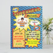 Comic Book Superheld Photo Insert Birthday Party Kaart (Staand voorkant)