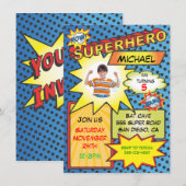 Comic Book Superheld Photo Insert Birthday Party Kaart (Voorkant / Achterkant)