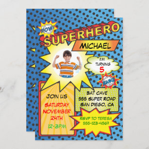 Comic Book Superheld Photo Insert Birthday Party Kaart