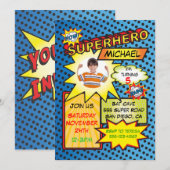 Comic Book Superheld Photo Insert Birthday Party Kaart (Voorkant / Achterkant)
