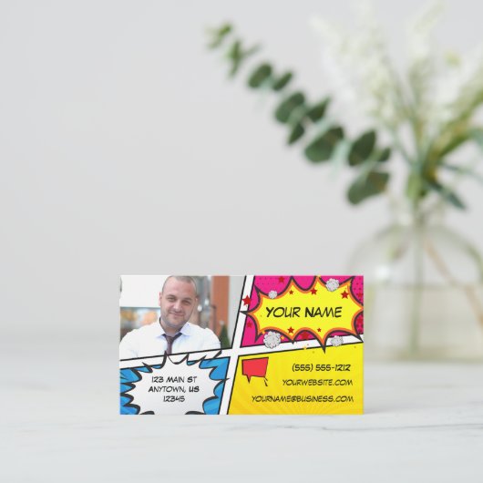 Comic Book Superheld Visitekaartje (Staand voorkant)