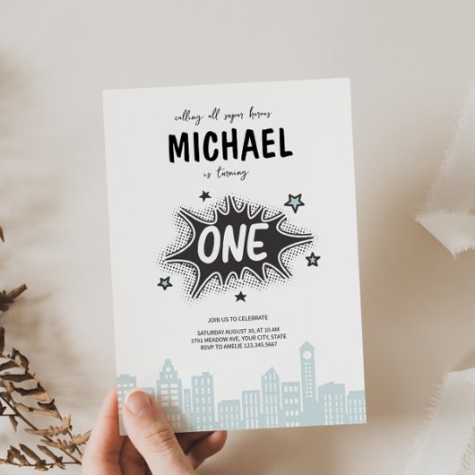 Comic Book Superhero 1er anniversaire Invitation