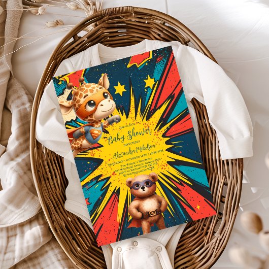 Comic Book Superhero Boy Baby shower Kaart