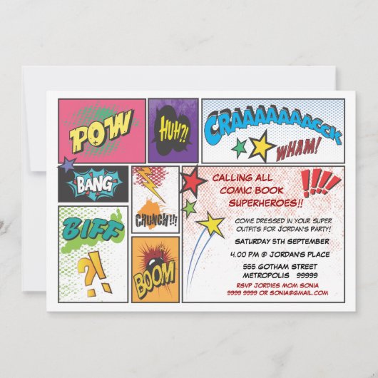 Comic Book Superhero Boys Anniversaire Invitation  (Devant)