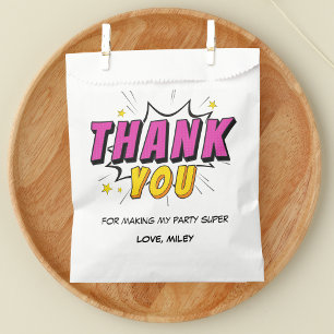Comic Book Superhero Girl's Verjaardag Dank u Bedankzakje