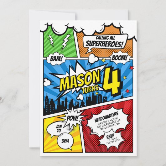 Comic Book Superhero Invitation d'anniversaire (Devant)