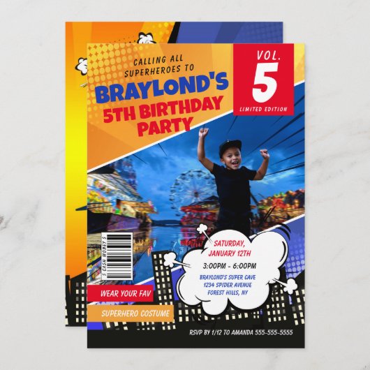 Comic Book Superhero Invitation d'anniversaire (Devant / Derrière)