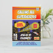 Comic Book Superhero Invitations d'anniversaire (Debout devant)