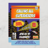 Comic Book Superhero Invitations d'anniversaire (Devant / Derrière)