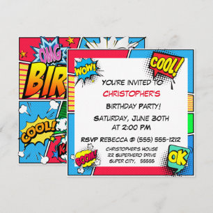 Comic Book Superhero Verjaardag Jongen Aangepast Kaart