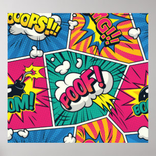 Comic Bubbles Halftoon Naadloos Patroon Poster