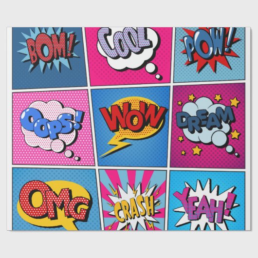 Comic Bubbles set. Expressies Bom, Cool, Pow, Oop Cadeaupapier (Vlak)