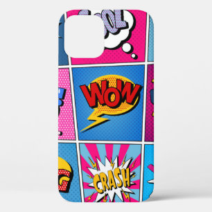 Comic Bubbles set. Expressies Bom, Cool, Pow, Oop iPhone 12 Hoesje