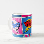 Comic Bubbles set. Expressies Bom, Cool, Pow, Oop Koffiemok (Voorkant links)