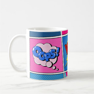 Comic Bubbles set. Expressies Bom, Cool, Pow, Oop Koffiemok
