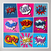 Comic Bubbles set. Expressies Bom, Cool, Pow, Oop Poster (Voorkant)