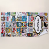 Comic Characters Grid Pattern Speech Balloon Naam Strandlaken (Voorkant)