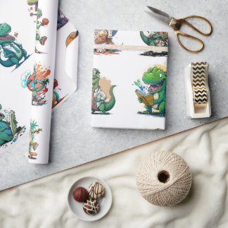 Comic Dinosaur Birthday Party Comic Trex Wrapping Cadeaupapier