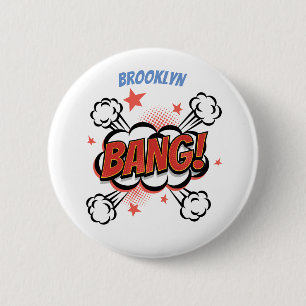 Comic explosion callout typografie kunst ronde button 5,7 cm