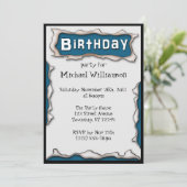 Comic gescheurd papier blauwe verjaardag uitnodigi kaart (Staand voorkant)