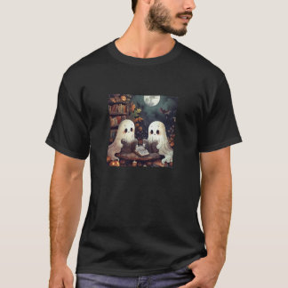 Comic Ghosts Boeken lezen Moon Pumpkins Graphic T-shirt