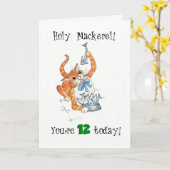 Comic Ginger Cat Holy Makreel, Kaart 12e Verjaarda (Gele Bloem)