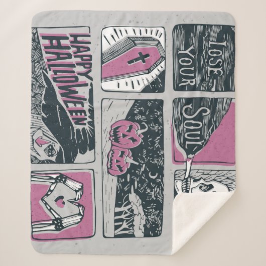 Comic Halloween: leuke illustratie Sherpa Deken (Voorkant)