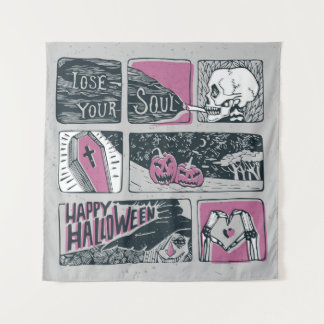 Comic Halloween: leuke illustratie Wandkleed